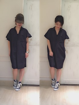 「アイテム（シャツワンピース）」を使った、MINX河野 沙耶佳さん（レディース・154cm）の夏コーディネート