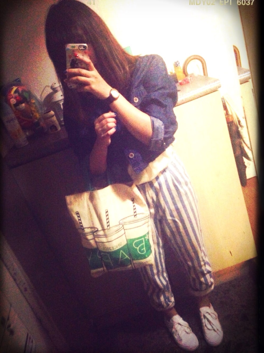 「デニムジャケット、adidas、MARC BY MARC JACOBS、w closet、パジャマじゃないよ、bapy」｜「adidasのadidas Originals NIZZA LO CLASSIC 78（スニーカー、ホワイト系）」を使った、ふっぽさん（レディース・152cm）の夏コーディネートの1枚目の写真