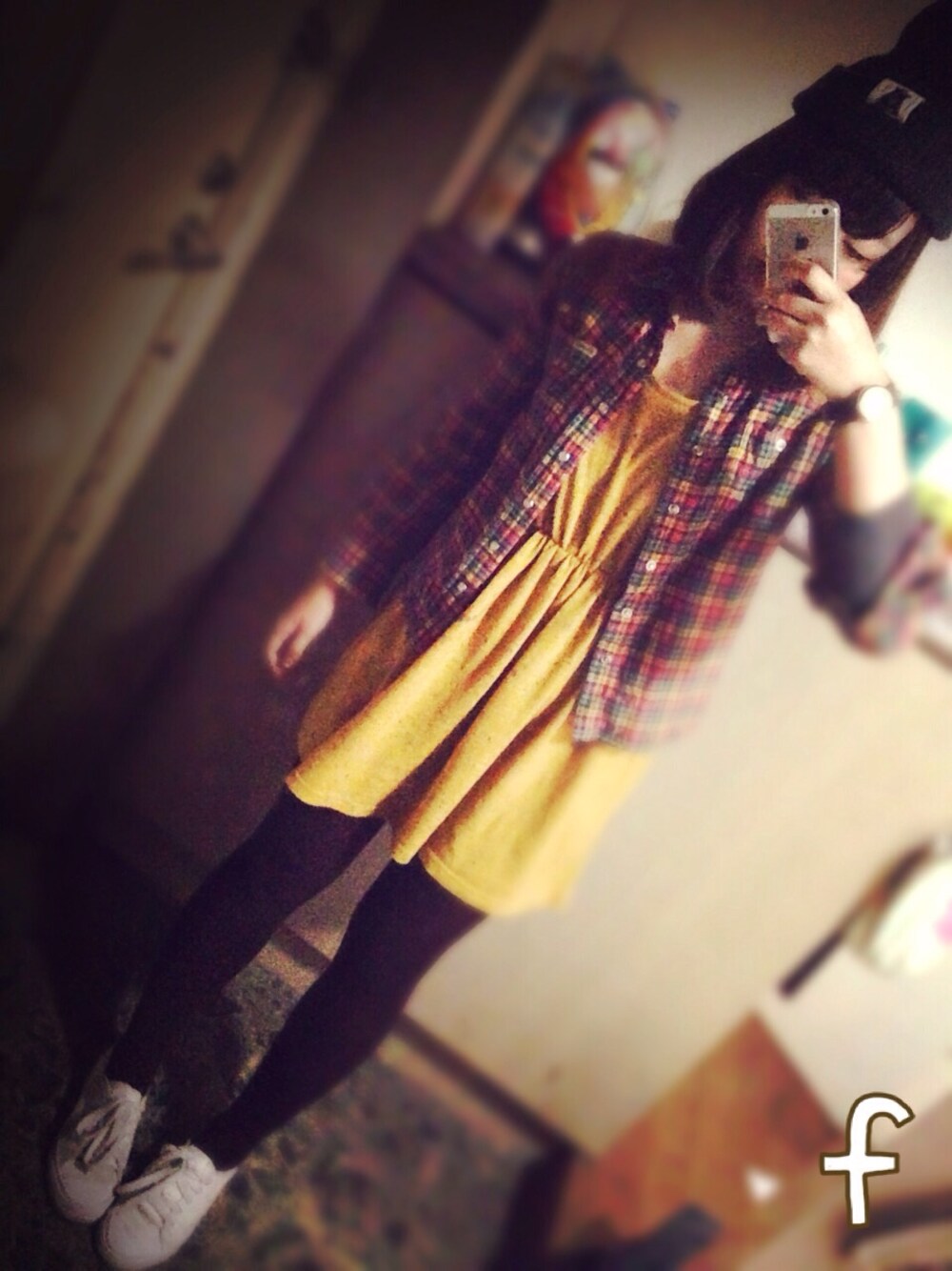 「PUNYUS、BEAMS BOY、adidas、MARC BY MARC JACOBS、ヨーク、ニット帽、ウエスタンシャツ、ワンピース、スニーカー、タイツ」｜「PUNYUSのアイテム（ニットキャップ/ビーニー、グレー系）」を使った、ふっぽさん（レディース・152cm）の春コーディネートの1枚目の写真