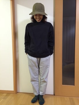 「カモ柄」｜「アイテム（スウェット）」を使った、てっちさん（メンズ・169cm）の春コーディネート
