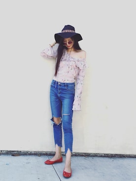 「H&M（エイチ・アンド・エム）のアイテム（サンバイザー、ブラック系）」を使った、muuuuuumaさん（レディース）の夏コーディネート