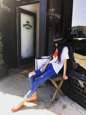 「COMME des GARCONS（コムデギャルソン）のアイテム（Tシャツ/カットソー、ホワイト系）」を使った、muuuuuumaさん（レディース）の夏コーディネート