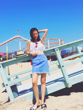 「ZARA（ザラ）のアイテム（Tシャツ/カットソー、ホワイト系）」を使った、muuuuuumaさん（レディース）の夏コーディネート