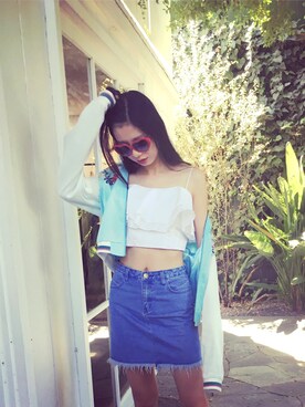 「H&M（エイチ・アンド・エム）のアイテム（ワンピース/ドレス、ブルー系）」を使った、muuuuuumaさん（レディース）の夏コーディネート