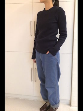 「クルーネックニット」｜「アイテム（その他）」を使った、m.sさん（レディース・157cm）の冬コーディネート
