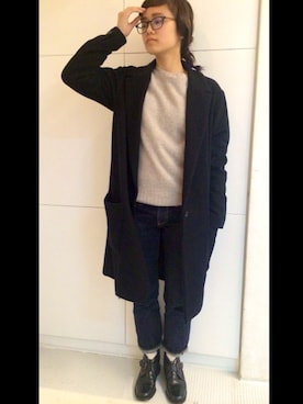 「レザーブーツ」｜「アイテム（チェスターコート）」を使った、m.sさん（レディース・157cm）の冬コーディネート