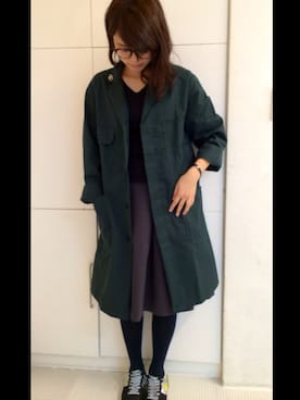 「アイテム（ステンカラーコート、グリーン系）」を使った、m.sさん（レディース・157cm）の春コーディネート