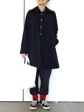 「ソックス」｜「アイテム（ステンカラーコート）」を使った、m.sさん（レディース・157cm）の秋コーディネート