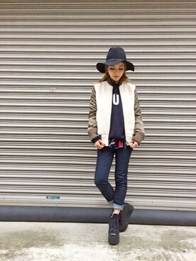 「L.H.P（エルエイチピー）のアイテム（帽子）」を使った、hanae maruiさん（レディース・155cm）の秋コーディネート