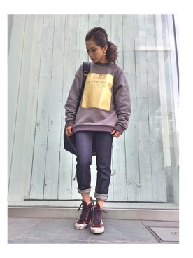 「L.H.P（エルエイチピー）のアイテム（スニーカー）」を使った、hanae maruiさん（レディース・155cm）の秋コーディネート