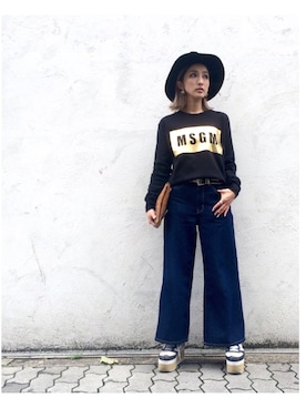 「MSGM（エムエスジーエム）のアイテム（スウェット）」を使った、hanae maruiさん（レディース・155cm）の秋コーディネート