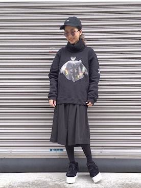 「MSGM（エムエスジーエム）のアイテム（スウェット）」を使った、hanae maruiさん（レディース・155cm）の冬コーディネート