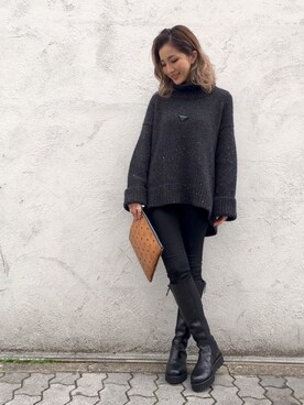 「L.H.P（エルエイチピー）のアイテム（デニムパンツ）」を使った、hanae maruiさん（レディース・155cm）の冬コーディネート