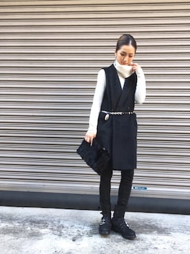 「blackmeans（ブラックミーンズ）のアイテム（シューズ）」を使った、hanae maruiさん（レディース・155cm）の冬コーディネート