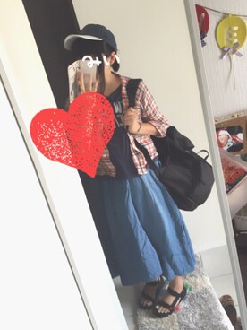 「7月WEAR夏のサンダル祭り」｜「アイテム（キャップ）」を使った、なりみいさん（レディース・162cm）の夏コーディネート
