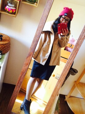 「OZOC（オゾック）のアイテム（ピーコート）」を使った、AKARIさん（レディース・152cm）の冬コーディネート