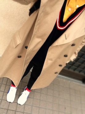 「マスタード」｜「アイテム（トレンチコート）」を使った、ななねぇさん（レディース・163cm）の秋コーディネート