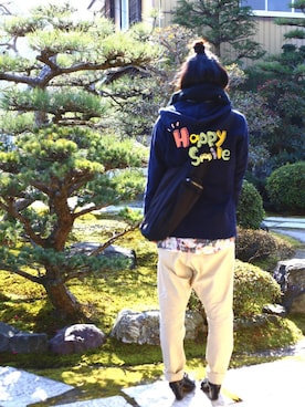 「ハーフアップお団子」｜「アイテム（パーカー）」を使った、ふー☻さん（レディース・160cm）の冬コーディネート