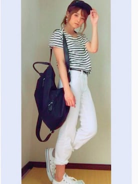 「DHOLIC（ディーホリック）のアイテム（バックパック/リュック）」を使った、yunさん（レディース・153cm）の夏コーディネート