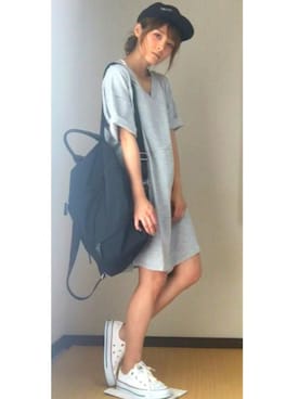 「DHOLIC（ディーホリック）のアイテム（バックパック/リュック）」を使った、yunさん（レディース・153cm）の夏コーディネート