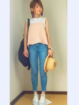 「DHOLIC（ディーホリック）のアイテム（バックパック/リュック）」を使った、yunさん（レディース・153cm）の夏コーディネート