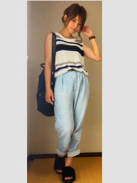 「DHOLIC（ディーホリック）のアイテム（バックパック/リュック）」を使った、yunさん（レディース・153cm）の夏コーディネート