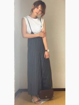 「MURUA（ムルーア）のアイテム（オールインワン・サロペット）」を使った、yunさん（レディース・153cm）の夏コーディネート