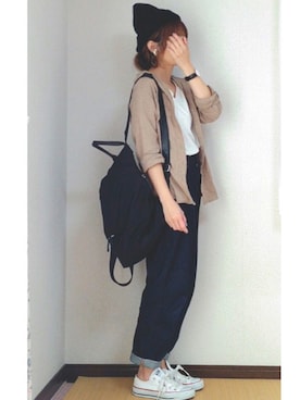 「DHOLIC（ディーホリック）のアイテム（バックパック/リュック）」を使った、yunさん（レディース・153cm）の秋コーディネート