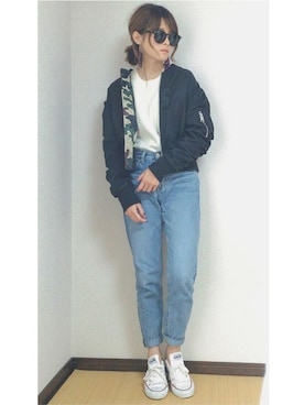 「MOUSSY（マウジー）のアイテム（ブルゾン）」を使った、yunさん（レディース・153cm）の秋コーディネート