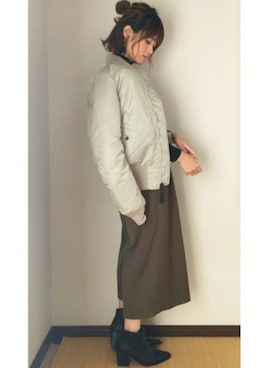 「EMODA」｜「アイテム（MA-1）」を使った、yunさん（レディース・153cm）の冬コーディネート