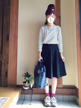 「ひざ丈スカート」｜「アイテム（その他）」を使った、eさん（レディース・160cm）の秋コーディネート