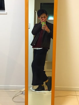 「アイテム（ベスト、レッド系）」を使った、kaduさん（メンズ・169cm）の秋コーディネート