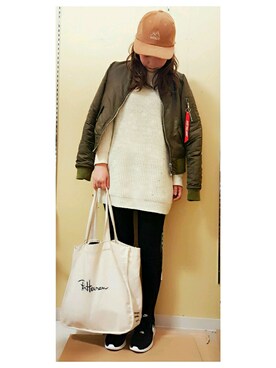 「エコバッグ」｜「アイテム（ミリタリージャケット）」を使った、けいさん（レディース・156cm）の春コーディネート