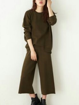 「MOUSSY（マウジー）のワイド ニット パンツ（パンツ、ブラウン系）」を使った、carriere5800さん（レディース・162cm）の秋コーディネート