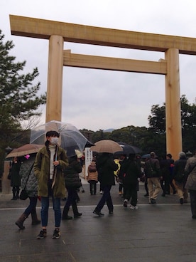 「Onitsuka Tiger（オニツカタイガー）のオニツカタイガー カリフォルニア 78 VIN Onitsuka Tiger CALIFORNIA 78 VIN (TH110N)（スニーカー、ブラック系）」を使った、fuさん（レディース・163cm）の春コーディネート