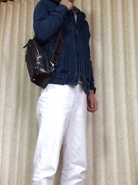 「アイテム（ボディバッグ/ウエストポーチ、ブルー系）」を使った、takaさん（メンズ・167cm）の秋コーディネート