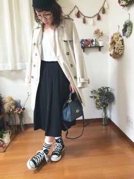 「オールスター」｜「アイテム（トレンチコート）」を使った、eemmiiiiさん（レディース・153cm）の春コーディネート
