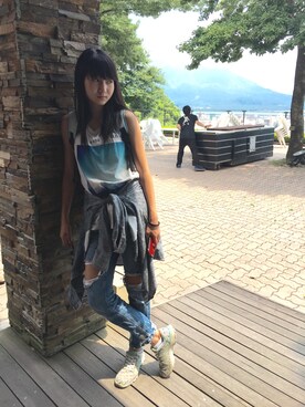 「UNIQLO（ユニクロ）のアイテム（タンクトップ、ホワイト系）」を使った、Nene 音々さん（レディース・165cm）の夏コーディネート
