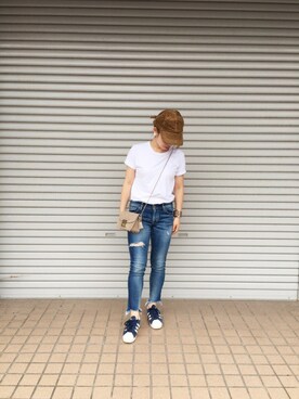 「Ungrid（アングリッド）のフレイドヘムストスリ（デニムパンツ）」を使った、pixyon*さん（レディース・153cm）の秋コーディネート