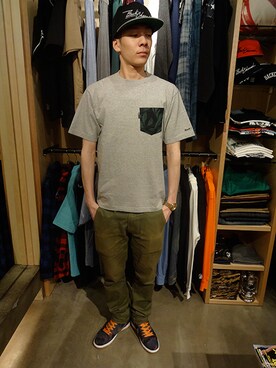 「Back Channel（バックチャンネル）のアイテム（キャップ）」を使った、ブラックストアさん（メンズ・176cm）の春コーディネート
