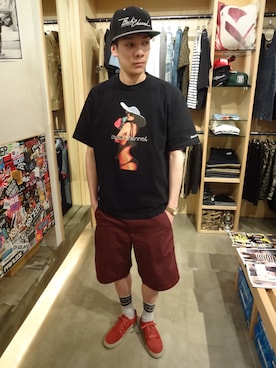 「Back Channel（バックチャンネル）のアイテム（キャップ）」を使った、ブラックストアさん（メンズ・175cm）の春コーディネート