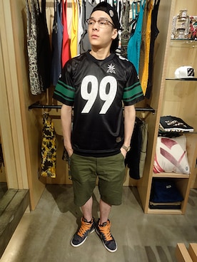 「Back Channel（バックチャンネル）のアイテム（その他トップス）」を使った、ブラックストアさん（メンズ・176cm）の夏コーディネート