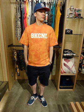 「Back Channel（バックチャンネル）のアイテム（キャップ）」を使った、ブラックストアさん（メンズ・176cm）の夏コーディネート