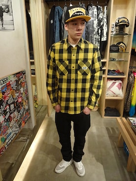 「Back Channel（バックチャンネル）のアイテム（キャップ）」を使った、ブラックストアさん（メンズ・176cm）の秋コーディネート