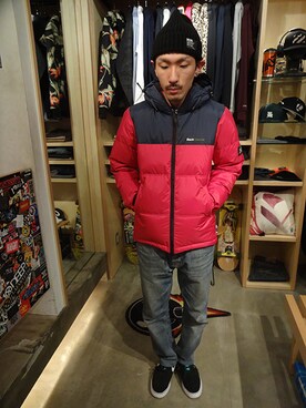 「Back Channel（バックチャンネル）のアイテム（ダウンジャケット/コート）」を使った、ブラックストアさん（メンズ・177cm）の冬コーディネート