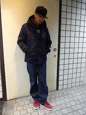 「Back Channel（バックチャンネル）のアイテム（スタジャン）」を使った、ブラックストアさん（メンズ・178cm）の冬コーディネート