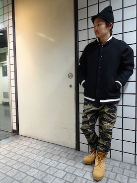 「APPLEBUM」｜「アイテム（スタジャン）」を使った、ブラックストアさん（メンズ・162cm）の冬コーディネート
