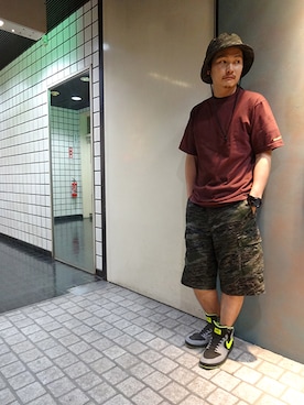 「Back Channel（バックチャンネル）のアイテム（ハット）」を使った、ブラックストアさん（メンズ・164cm）の春コーディネート