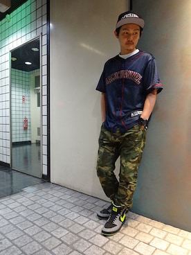 「Back Channel（バックチャンネル）のアイテム（キャップ）」を使った、ブラックストアさん（メンズ・162cm）の夏コーディネート