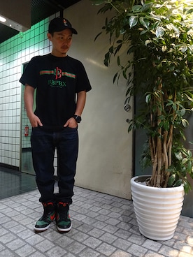 「INTERBREED（インターブリード）のアイテム（帽子）」を使った、ブラックストアさん（メンズ・162cm）の夏コーディネート